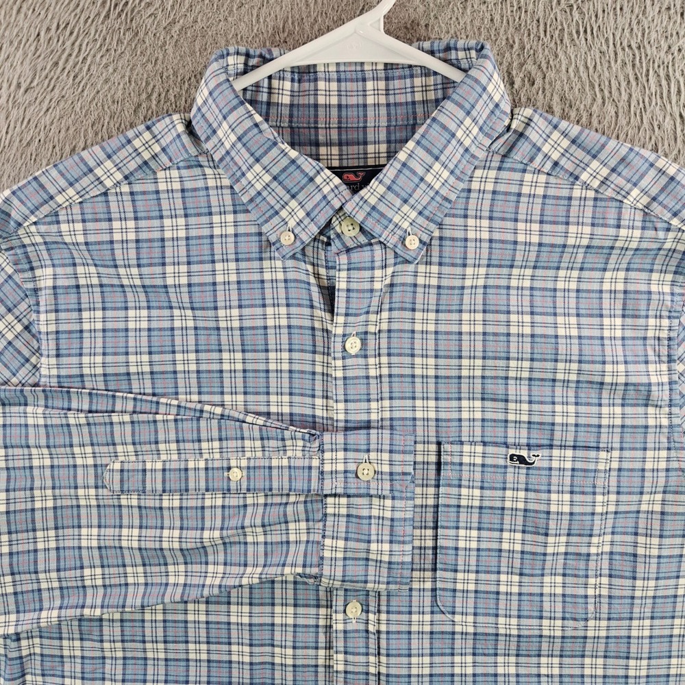 Vineyard Vines Classic Fit Tucker Shirt Mens Sz L Blue Plaid Button Down Stretch